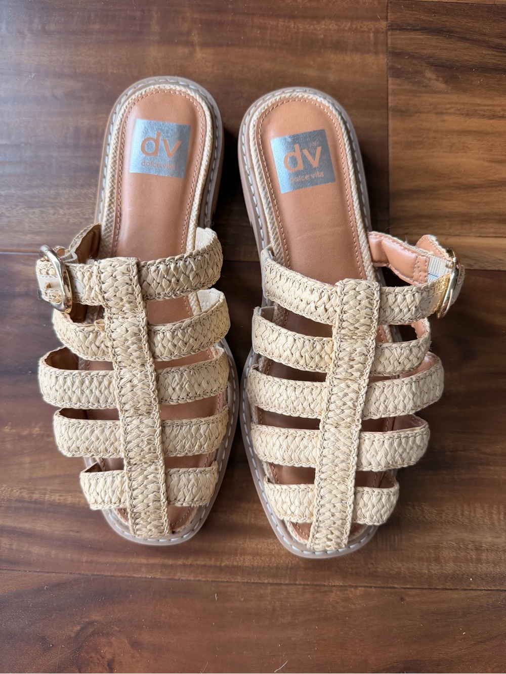 DV by Dolce Vita Beige Braided Buckle Slide Sandals
